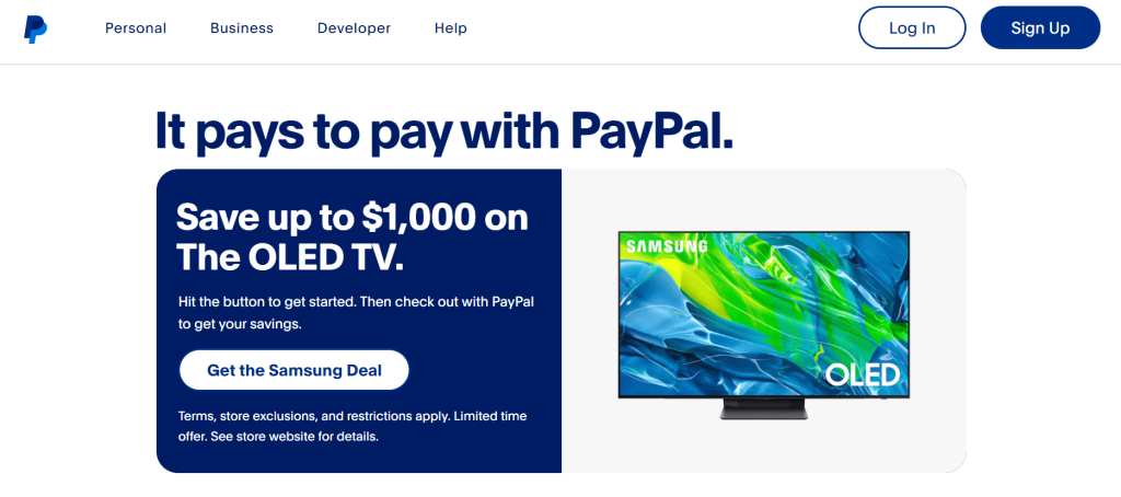 PayPal homepage: It pays to pay with PayPal