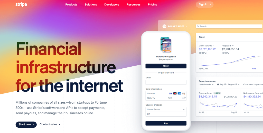 Stripe homepage: Financial infrastructure for the internet