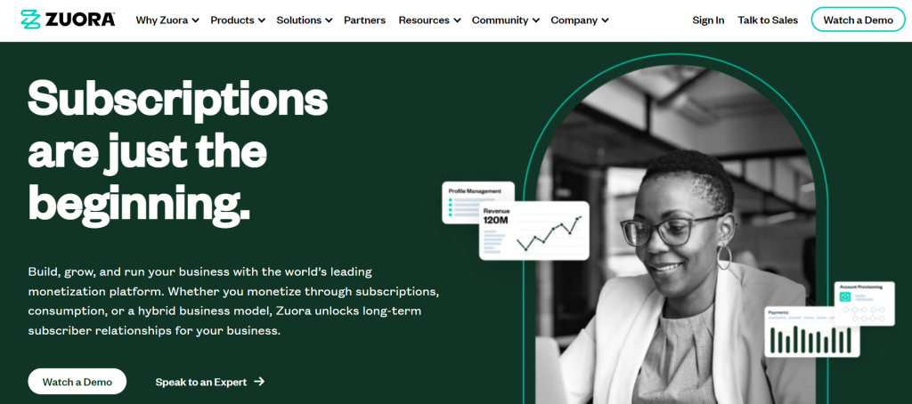 Zuora homepage: Subscriptions are just the beginning