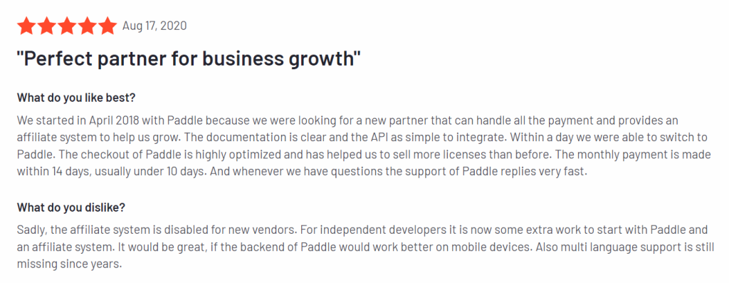 Paddle G2 review: Perfect partner for business growth