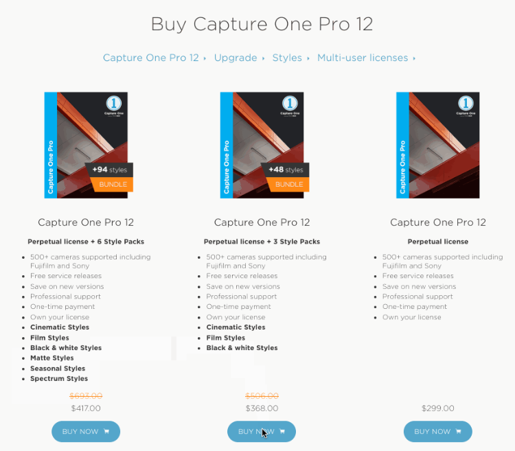 Buy Capture One Pro 12: License and Style Pack Options