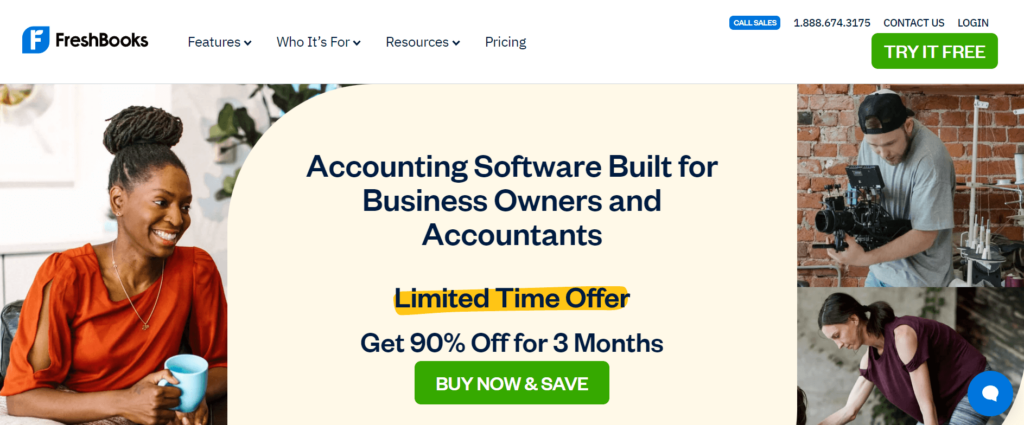 Freshbooks homepage: Accounting Software Built for Business Owners and Accountants