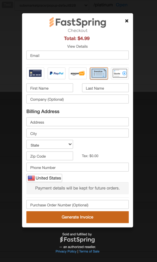 FastSpring Checkout: Generate Invoice