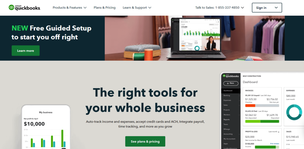 QuickBooks by Intuit homepage: The right tools for your whole business