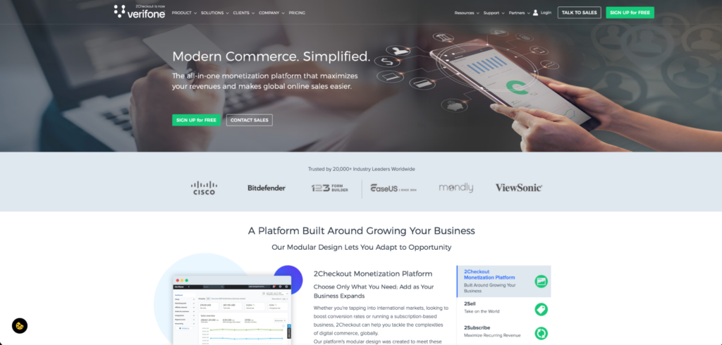 A screenshot of 2Checkout's homepage.