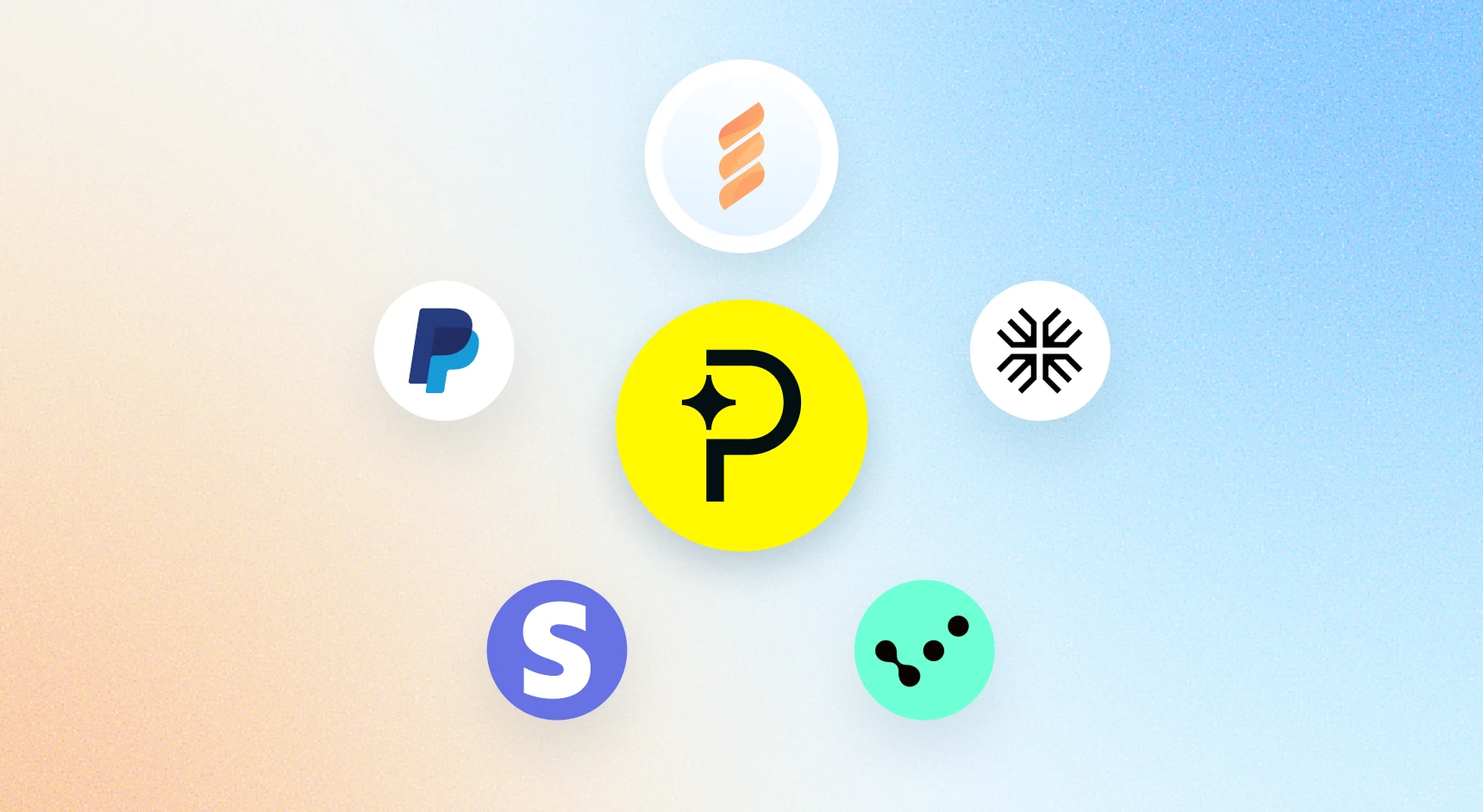An orange to blue gradient background with 6 payment provider logos.