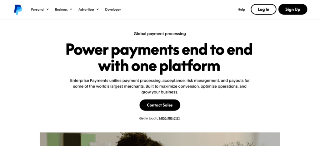 A screenshot of PayPal's landing page for PayPal Enterprise Payments.