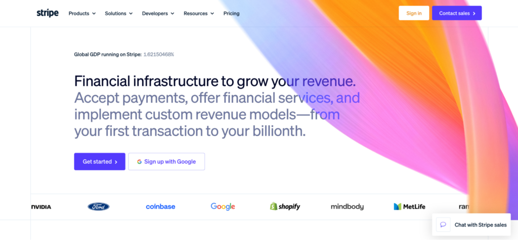 A screenshot of Paddle alternative Stripe's home page.