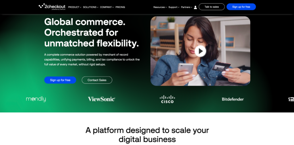 A screenshot of Paddle competitor 2Checkout's homepage.