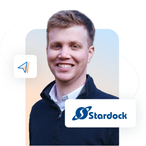 Headshot of Brad Sams, VP and GM of Stardock's software division who supervised their SaaS transition, with Stardock logo overlay in bottom right corner.