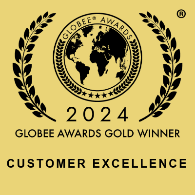 Gold and black logo of the 2024 Globee Award for Customer Excellence