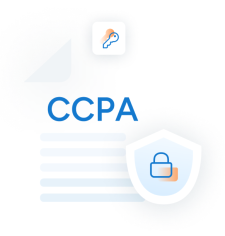 An artistic rendering of a paper with CCPA written on it and smaller decorative icons of a key and a padlock above and below it.