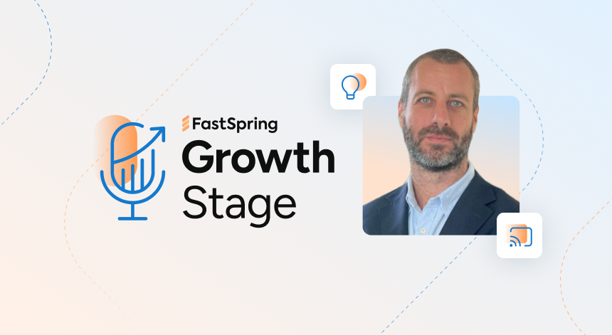 Growth Stage podcast name and logo with photo of Blake Hutchison on light orange to light blue gradient background.