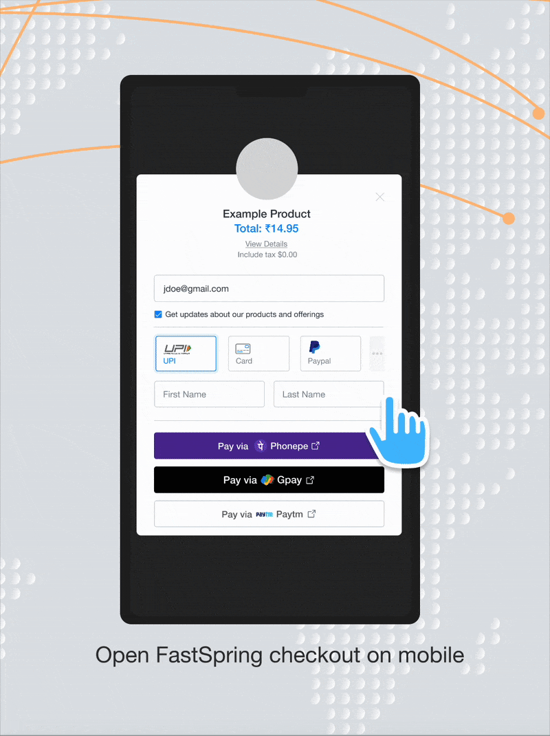 A gif showing the purchase flow of UPI on mobile.