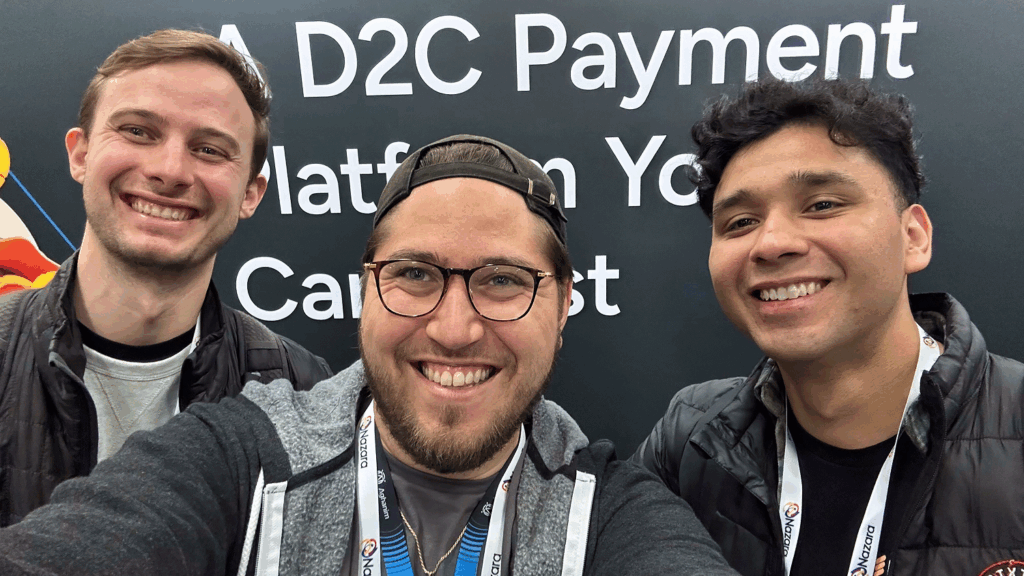 Brandon, Leif, and Arturo of the FastSpring team in a selfie taken in FastSpring's PGC booth.