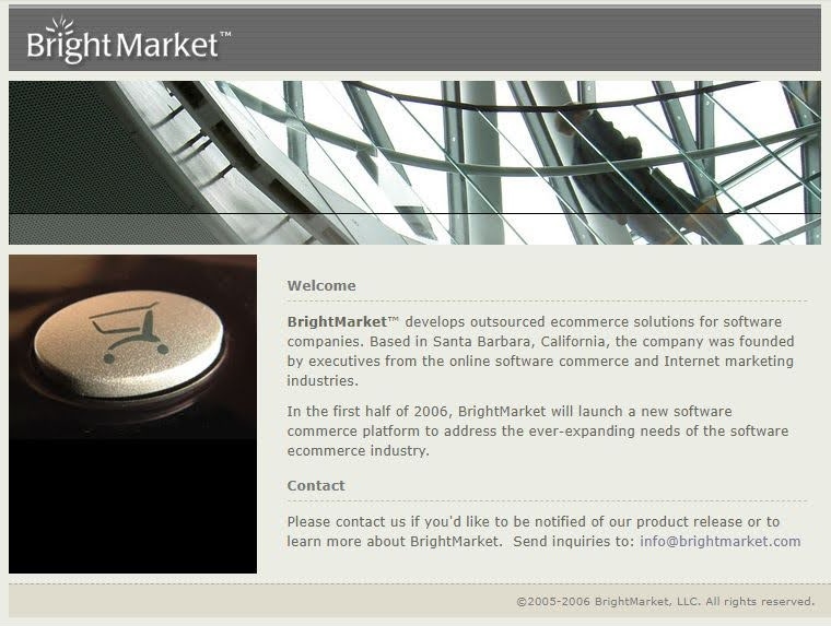 A 2005 FastSpring as BrightMarket web page screenshot.