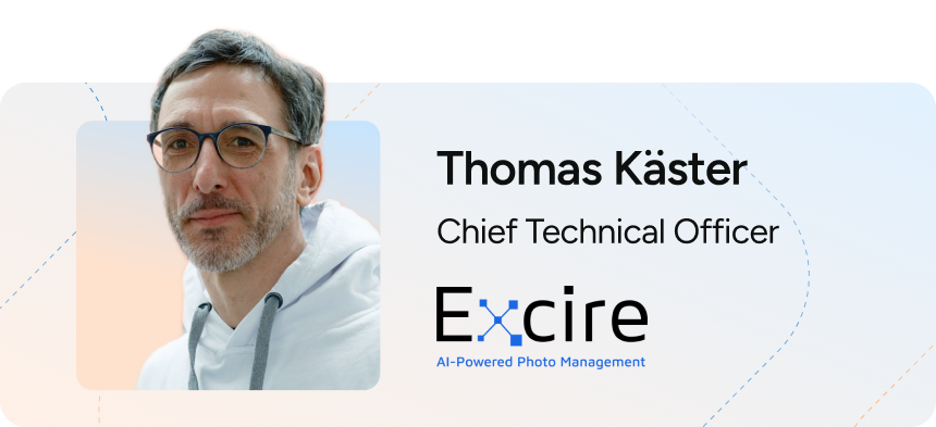 Headshot of Thomas Käster with his name and job title Chief Technical Officer above the Excire logo.