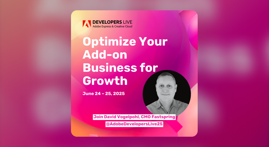The Adobe Developers Live logo with the title of the session and David Vogelpohl's headshot on a bright pink background.