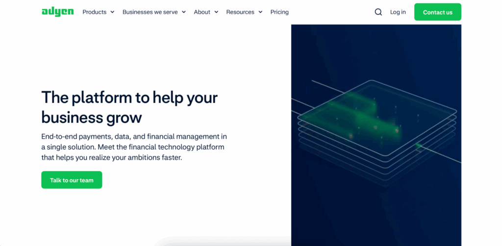 A screenshot of Adyen's homepage.