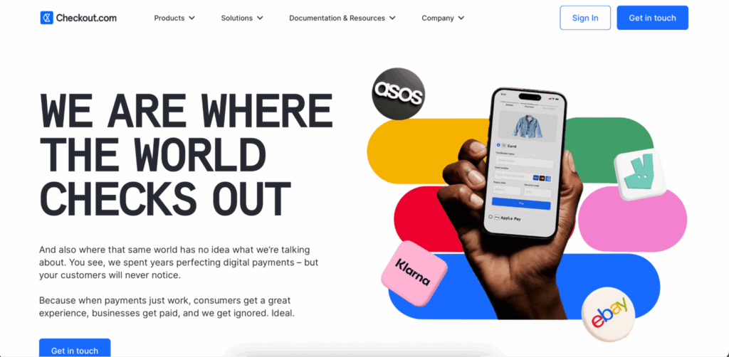 A screenshot of Checkout.com's homepage.