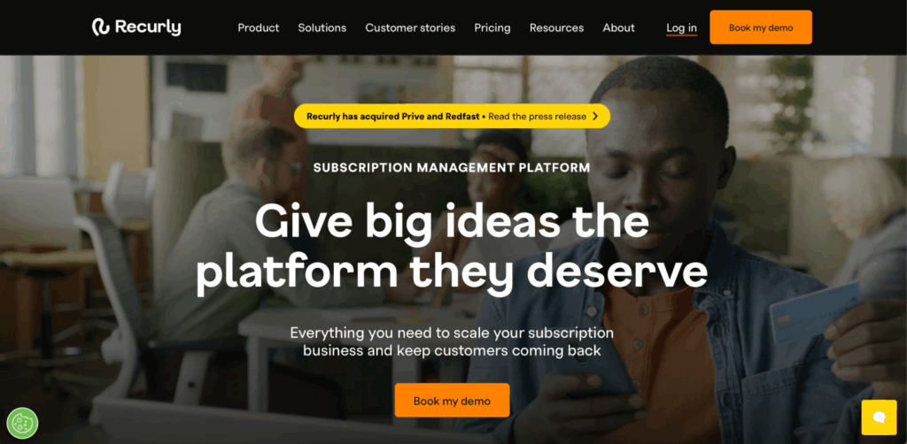 Screenshot of Recurly's homepage, a Chargebee alternative.