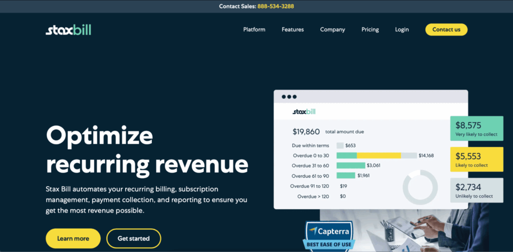 Screenshot of Stax Bill's homepage.