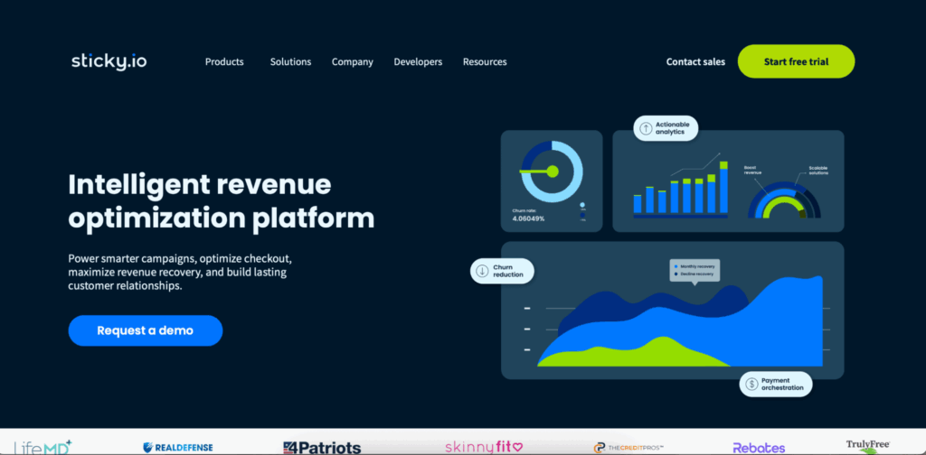Screenshot of Sticky.io's homepage.
