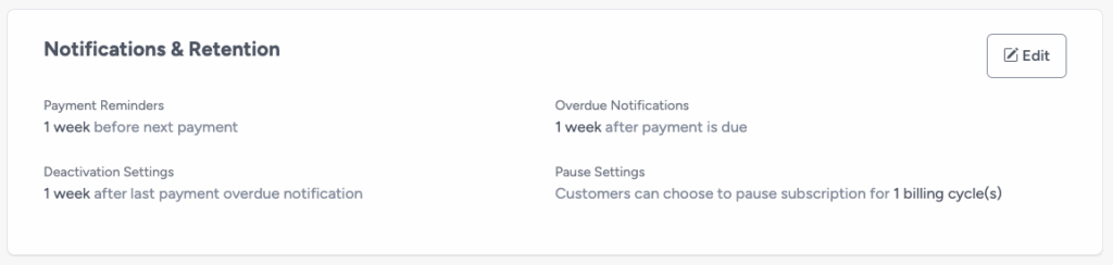 Screenshot of FastSpring's Notifications and Retention reminders settings.