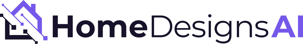 The HomeDesigns AI logo, with a bright purple and dark blue house icon at the left and the name of the company in the same colors.