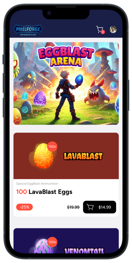 An image of a player in the Eggblast Arena game with in-game CTAs for external purchases removed. Only shows in-game purchase options.