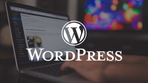The WordPress Logo Overlayed on an Image of a Laptop