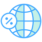 A Globe Wireframe and a Small Circle with a Percent Sign in it