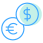 Two Circles with a US Dollar and Euro Symbol