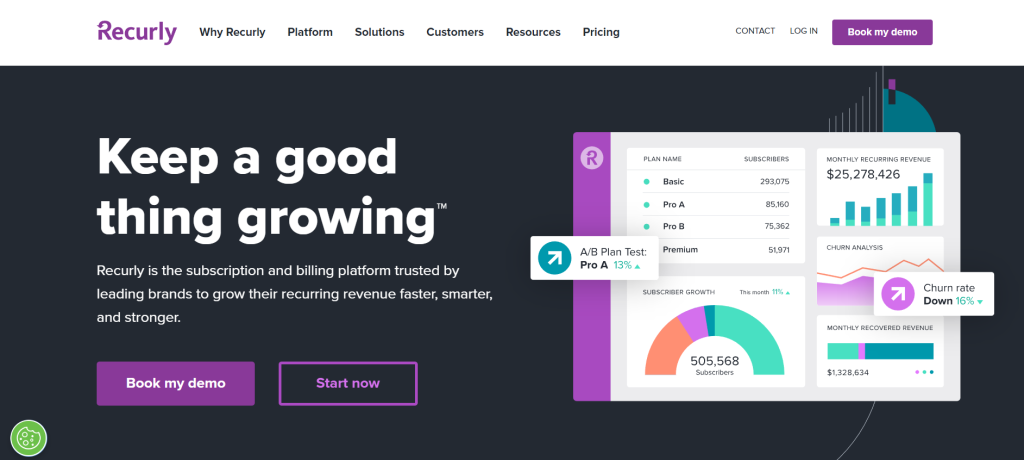 Recurly homepage: Keep a good thing growing