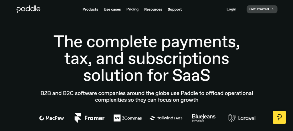 Paddle homepage: The complete payments, tax, and subscriptions solution for SaaS