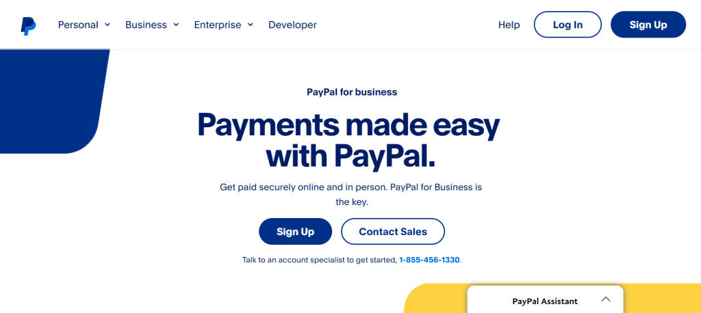 PayPal for Business homepage: Payments made easy with PayPal.