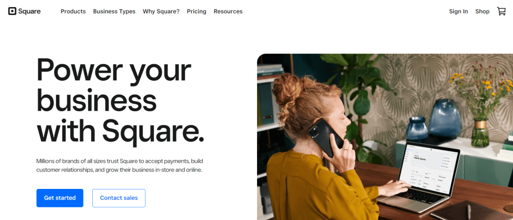 Square homepage: Power your business with Square.