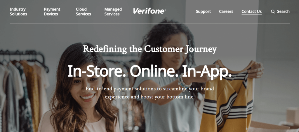 Verifone homepage: In-Store. Online. In-App.