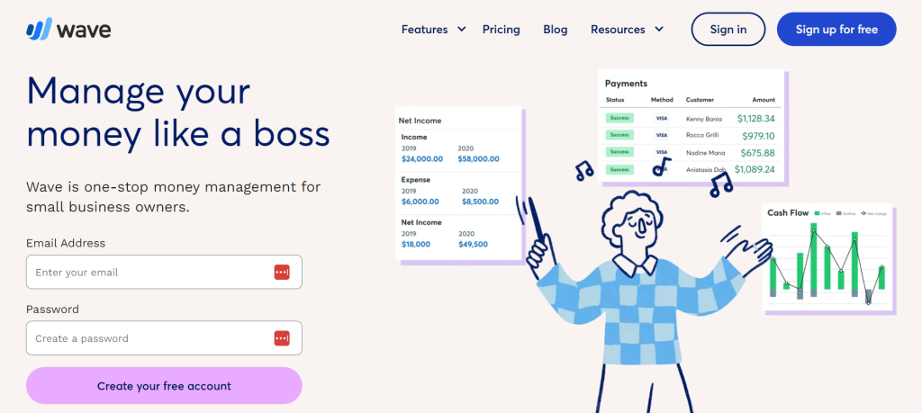 Wave homepage: Manage your money like a boss